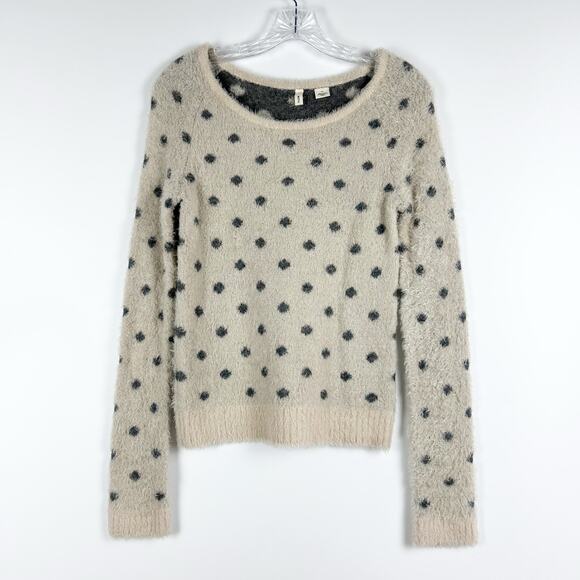Moth Anthropologie Dotted Woolly Sweater Fuzzy Eyelash Pullover Tan Womens Sz S - Picture 3 of 11